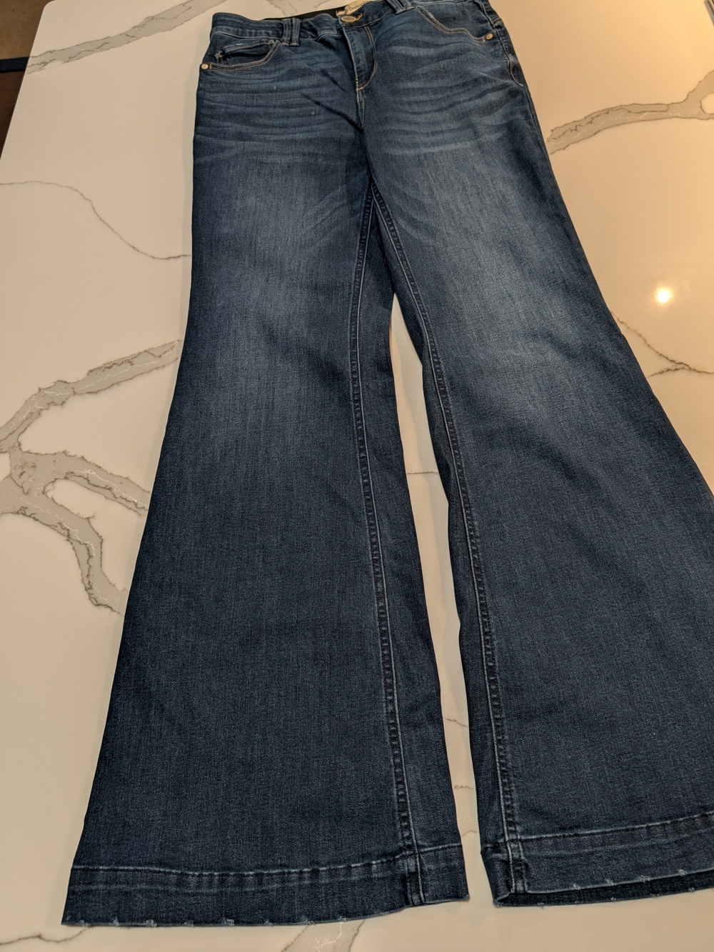 Democracy Distressed Dark Blue Women's Long Flared Jeans